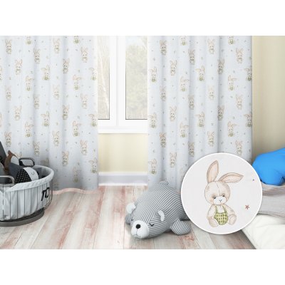 Biante Dětský bavlněný závěs Sandra SA-401 Zajíčci na bílém 150x230 cm – Sleviste.cz
