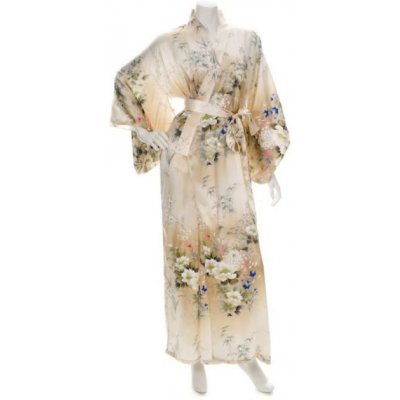 Japonské dámské hedvábné kimono Hana Creme dlouhé