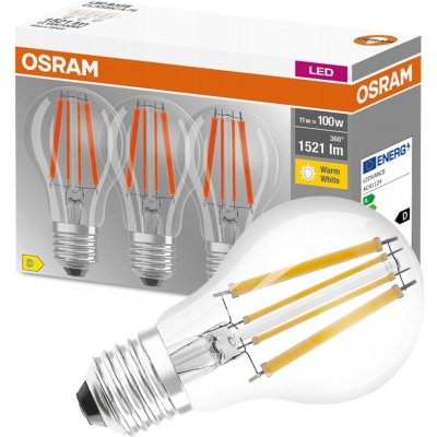 Osram 3PAK LED žárovka LED E27 A60 CL 11W = 100W 1521lm 2700K Teplá bílá 300° Filament BASE OSRLEDW3120 – Zboží Mobilmania