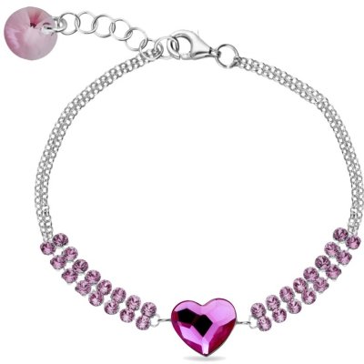 Spark stříbrný náramek se Swarovski Elements krystaly tmavě růžový Srdce B2808MESH925FR Fuchsia – Sleviste.cz