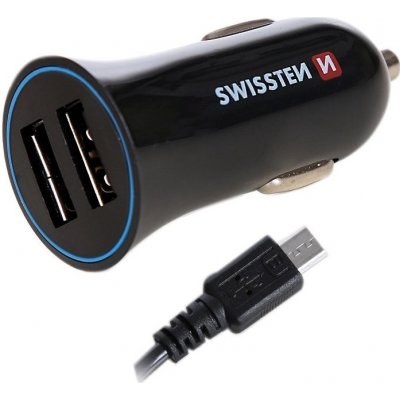 Swissten USB nabíječka do auta s micro kabelem 12/24V 2400 mA pro iPod - Smart Phone - tablet -