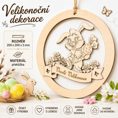 Dřevěná velikonoční dekorace zajíček s mrkví 200 × 200 mm – Hledejceny.cz