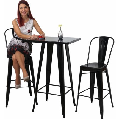 Mendler Set barový stůl + 2x barové židle HWC-A73, černý