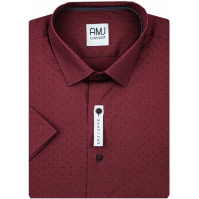 AMJ pánská bavlněná košile krátký rukáv regular fit s tečkovanými trojúhelníčky vínová VKBR1225