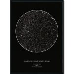 Hvězdná mapa vašeho životního okamžiku Rozměr plakátu: 50 x 70 cm, Barva pozadí: Bílá, Volba rámu: Černý dřevěný rám – Zboží Dáma