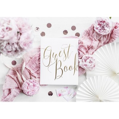 PartyDeco Svatební kniha hostů bílá se zlatým psacím nápisem Guest Book – Zboží Dáma