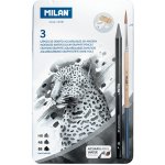 Milan Akvarelové tužky sada 3 ks HB/4B/8B + 1 štětec a 2 gumy v kovovém boxu 453759
