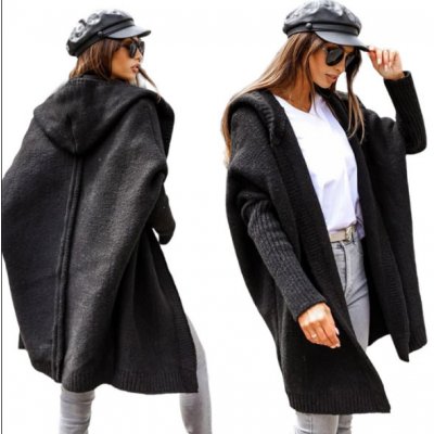 Fashionweek Dámský luxusní pletený kabát cardigan s kapucí BETI Černá – Zboží Mobilmania