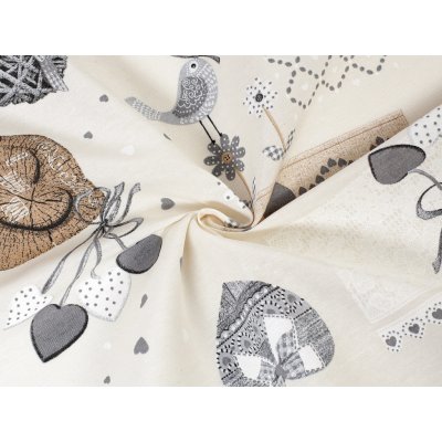 Dekorační látka LONETA - béžová srdíčka patchwork - metráž šířka 140 cm – Sleviste.cz