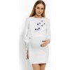 Těhotenské a kojící šaty Be MaaMaa elegantní těhotenské šaty tunika s výšivkou a stuhou bílé kojící