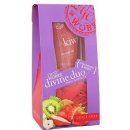 Grace Cole Fruit Works Divine sprchový gel Strawberry & Kiwi 50 ml + mycí houba dárková sada