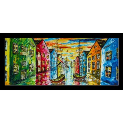 Obraz s hodinami 1D panorama - 120 x 50 cm - Original art oil and palette knife on canvas Originální umělecký olej a paletový nůž na plátně – Hledejceny.cz