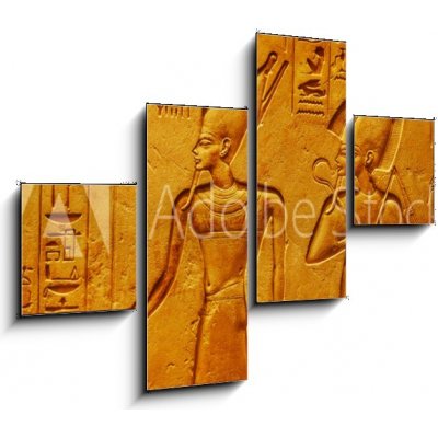 Obraz 4D čtyřdílný - 120 x 90 cm - Ancient Egypt hieroglyphics with pharaoh and ankh Starověké egyptské hieroglyfy s faraonem a ankh – Zboží Mobilmania