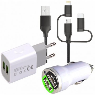 4CAR Nabíječka na mobilní telefon 3v1 (USB C, Micro USB, Lighting) - – Hledejceny.cz