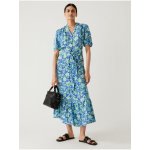 Marks & Spencer dámské květované košilové midi šaty s páskem zeleno-modré – Zboží Dáma