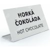 Svatební jmenovka ACCEPT Stolní informační stojánek D-62 - HORKÁ ČOKOLÁDA, HOT CHOCOLATE - stříbrná