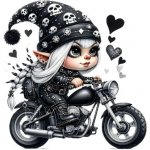 Nažehlovací obrázek - elfka na motorce (21,5 x 22,0 cm), Velikost: Malý – Zboží Mobilmania