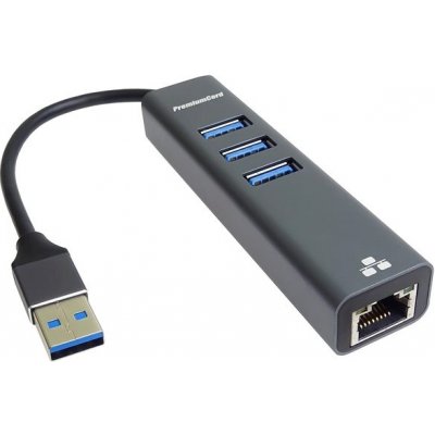 PremiumCord adaptér USB3.2 -> LAN RJ45 ETHERNET 10/100/1000 MBIT + 3x USB3.2 port kuethernet7 – Zboží Živě