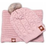 Baby Nellys Zimní pletená čepice s bambulí komínek starorůžová – Zboží Dáma