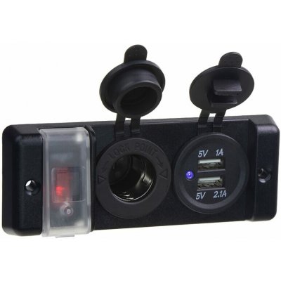 Dvojitá zásuvka do panelu 1x CL, 2x nabíječka USB + vypínač s jističem 16A | Zboží Auto