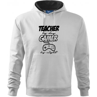 Teacher by Day Gamer by Night Mikina Cape s kapucí Bílá – Zboží Mobilmania