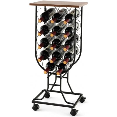 Costway Stojan na víno pro 14 lahví, odnímatelná kolečka, hnědo-černý JV10767DK – Sleviste.cz