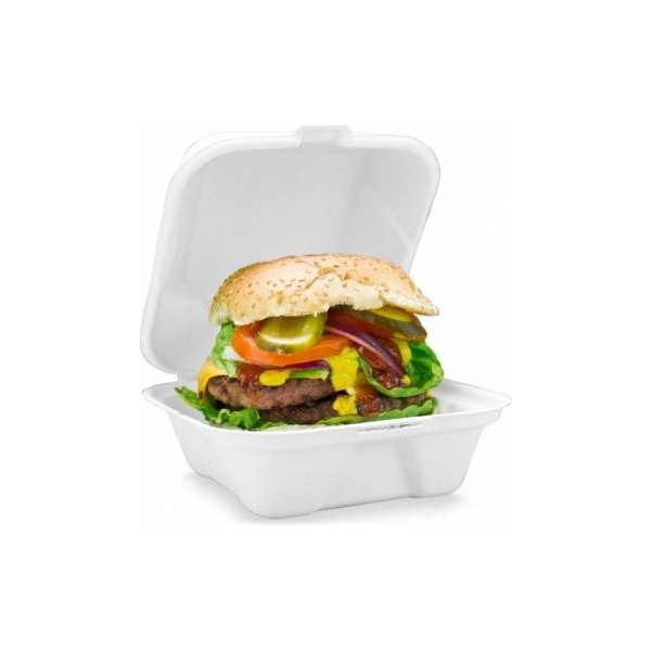 Jídlonosič Burger box 15x15x8cm z cukrové třtiny (50ks)