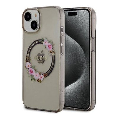 Guess PC/TPU Flowers Ring Glossy Logo MagSafe Apple iPhone 14 černé