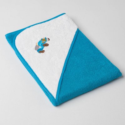 Veba LOTA osuška s kapucí tyrkysovo/bílá s výšivkou Autíčko na cestách tmavá tyrkysová lemovka 75 x 75 cm – Sleviste.cz