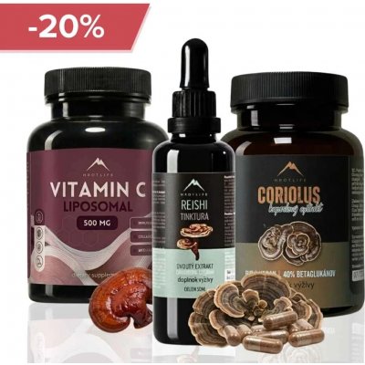 Hrotlife Vyhrocená imunita: Reishi tinktura 50 ml + Coriolus 90 ks + Vitamín C 60 ks – Hledejceny.cz