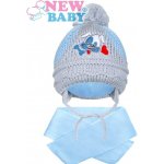 New Baby zimní dětská čepice se šálou pejsek světle modrá – Zboží Mobilmania
