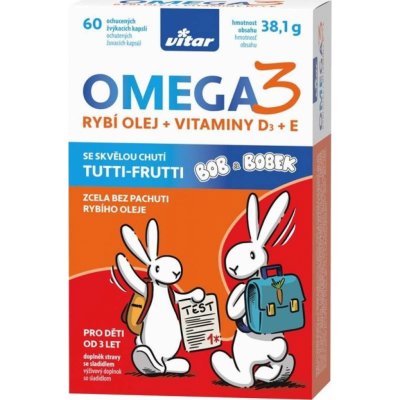 Vitar Kids Bob a Bobek Omega 3 rybí olej + vitaminy D3 + E 60 kapslí