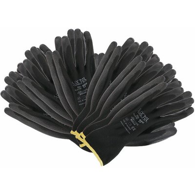 Rukavice pracovní z polyesteru polomáčené v PU GLOVE PE-PU 11, černé, vel 11", 6 párů SIXTOL – Zboží Mobilmania