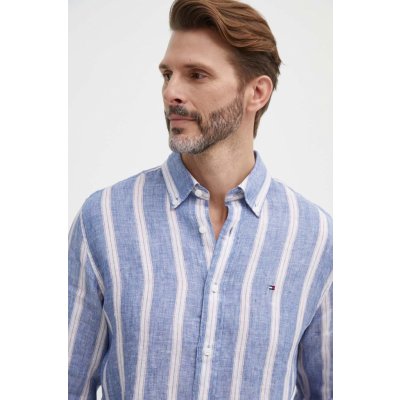 Tommy Hilfiger lněná košile regular s límečkem button-down MW0MW34612 modrá