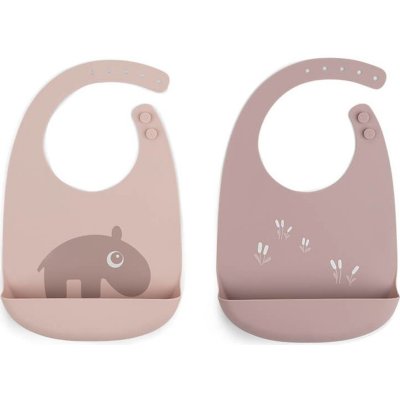 Done by Deer Happy Home Set 2ks silikonových bryndáčků Ozzo růžový – Zboží Dáma