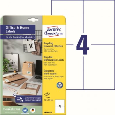Avery Zweckform LR3483-10 Recyklované etikety 105x148 mm 40 ks bílé – Hledejceny.cz