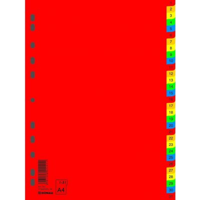 DONAU rozlišovač číselný 1-31, A4, PP, 31 listů, mix barev