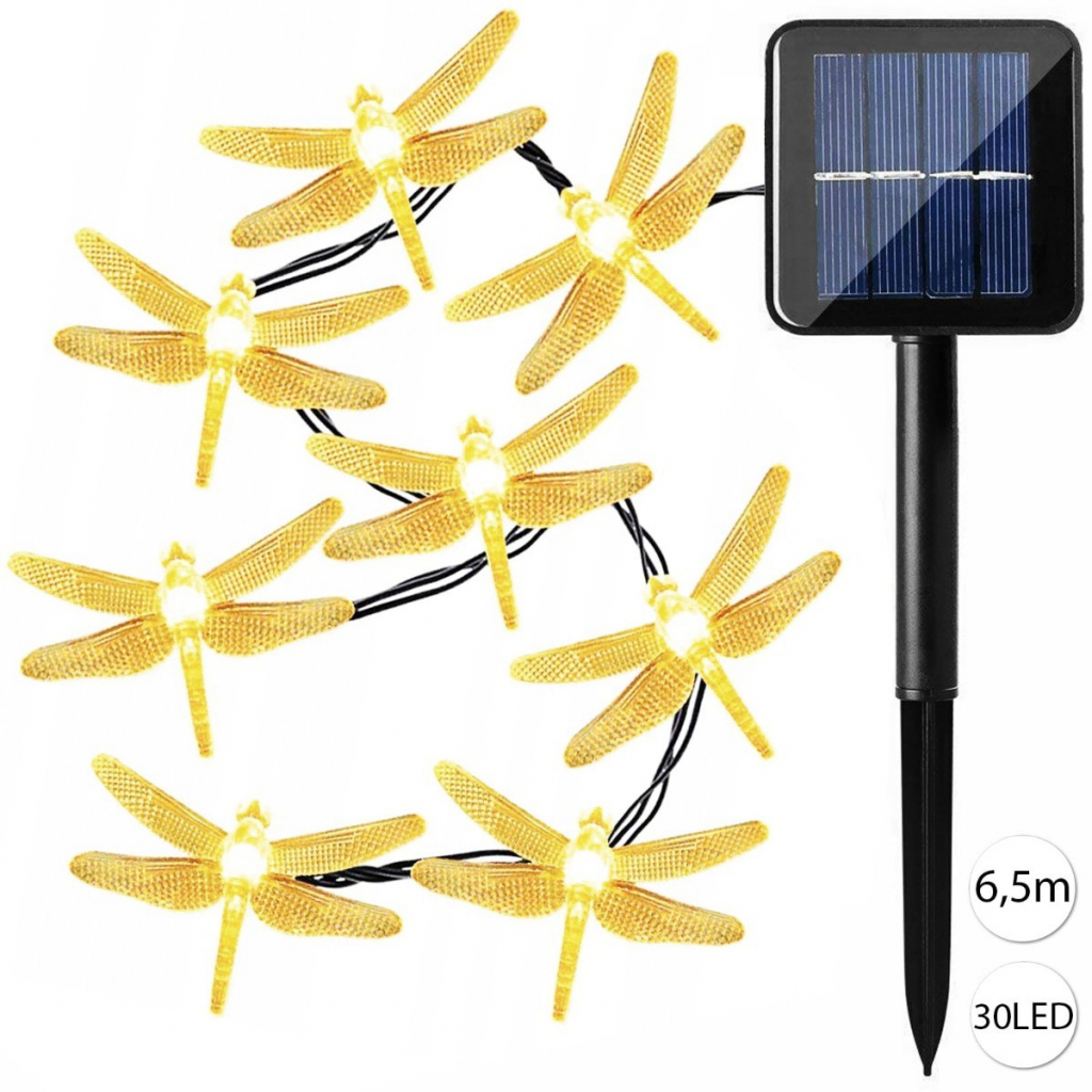 Solarsus 4968 LED solární řetěz Vážky 6,5m 30LED teplá bílá