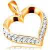 Přívěsky Šperky eshop Zlatý přívěsek 585 kontura pravidelného srdce zdobená čirými zirkony GG208.01