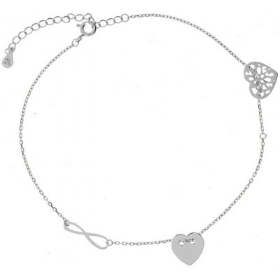 Argento Stříbrný náramek na nohu - srdíčka, nekonečno 91446 – Zboží Dáma