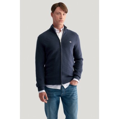 Gant Textured Cotton Full Zip Cardigan modrá – Zboží Mobilmania