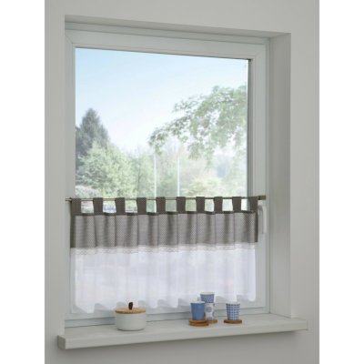 Sehlbach Vitrážová záclona s poutky, s krajkou, stříbrnošedá 135 x 45 cm – Hledejceny.cz