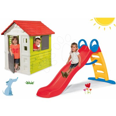 Smoby Set domček Nature so zasúvacou okenicou a šmykľavka Funny toboggan 2 metrová SM810704-8 – Zboží Dáma