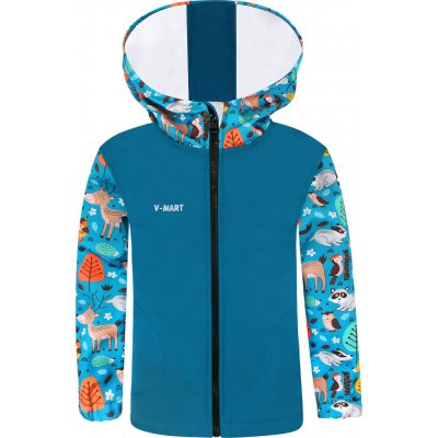 V-Mart dětská softshellová bunda Zvířátka na petrolejové – Zboží Mobilmania