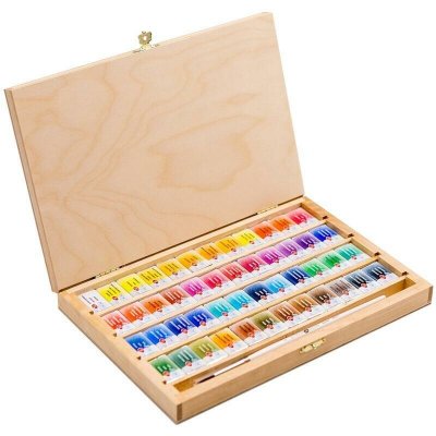 Akvarelové barvy White Nights v dřevěném boxu 48 dílný set – Zboží Dáma