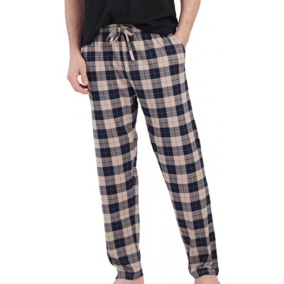 Pánské pyžamové kalhoty béžové a modře kárované 1P1974 béžová – Zboží Dáma