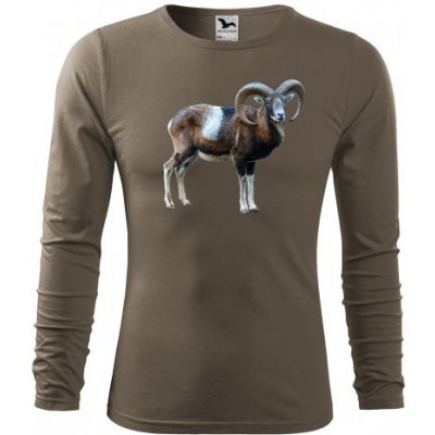 Bavlněné pánské tričko s dlouhým rukávem a potiskem muflona army