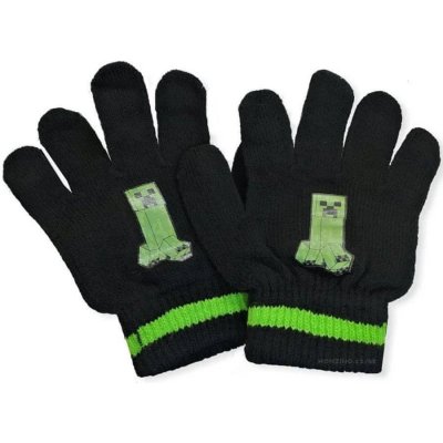 Mojang official product - Dětské pětiprsté zimní pletené rukavice Minecraft - černé