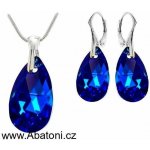 Swarovski Elements Pear krystal Stříbrná sada náušnice a přívěsek s řetízkem modrá slza kapka 39169.4 Majestic Blue modrá královská – Sleviste.cz