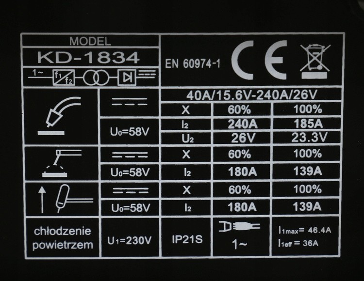 Kraft & Dele KD1834 MIG/MAG MMA TIG-LIFT